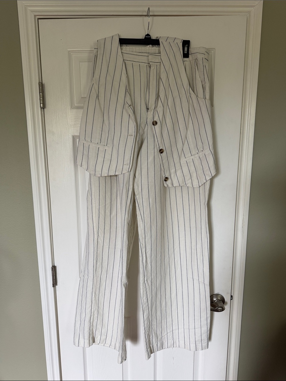 Womens White Pinstripe Wide-Leg Pants & Matching Vest